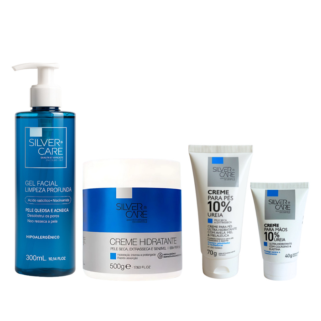 Kit Gel Limpeza + Creme Pele Seca  + Creme Mãos + Creme Pés