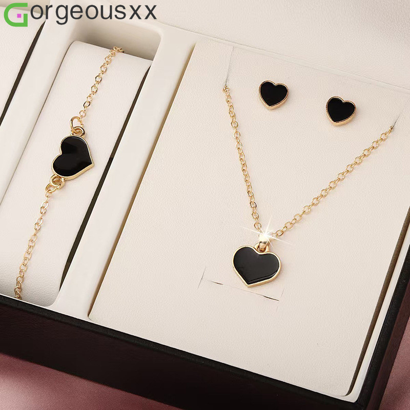 [Gorgeousxx] Simplicidade Amor Coração Pingente Colares Brincos Pulseiras Conjunto De Jóias Acessórios Femininos