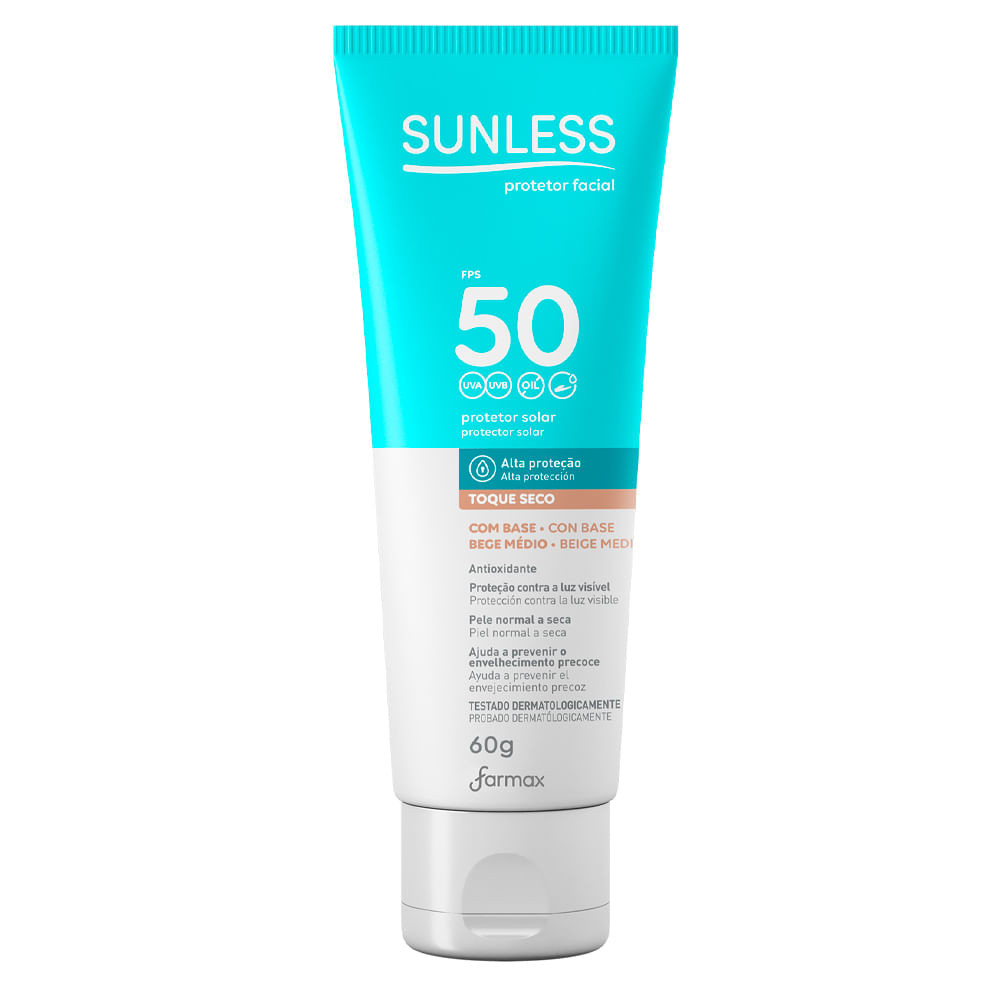 Protetor Solar Facial Com Cor Sunless FPS 50 60g - Bege Médio - Beauty