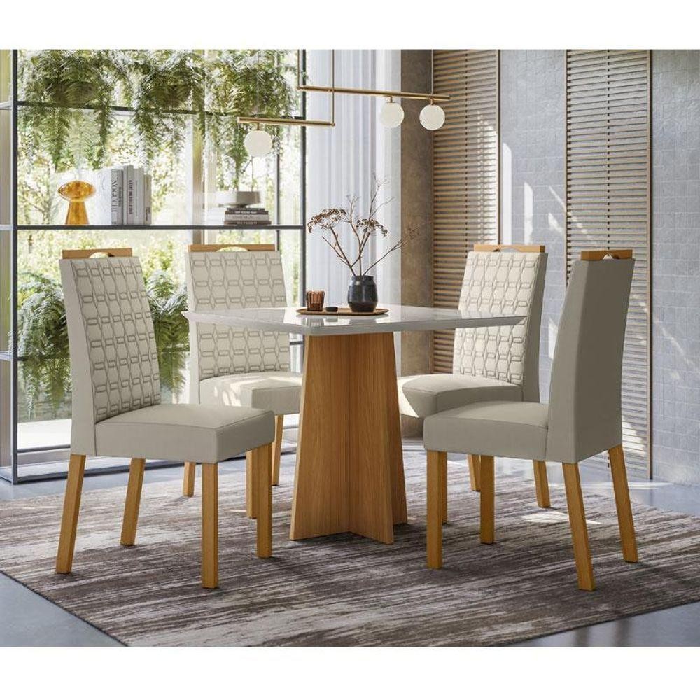 Mesa De Jantar Ambiente Anitta 90x90 Cm Com Vidro Ype Off White E 4 Cadeiras Mariana Ype Veludo Nude – New Ceval