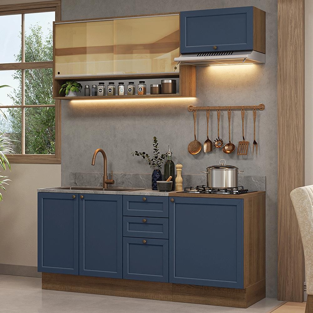 Armário de Cozinha Completa 180 cm Rustic/Azul Vik Madesa 05