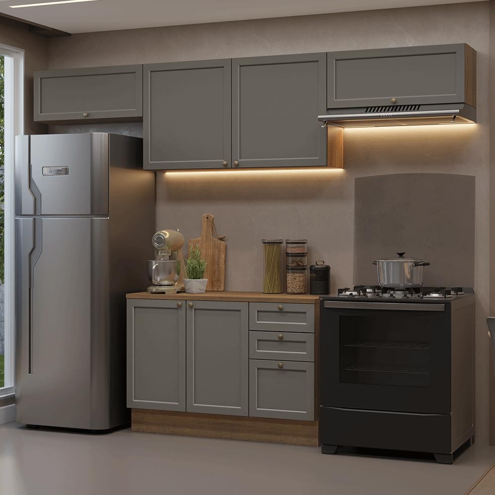 Armário de Cozinha Completa 280 cm Rustic/Cinza Vik Madesa 01