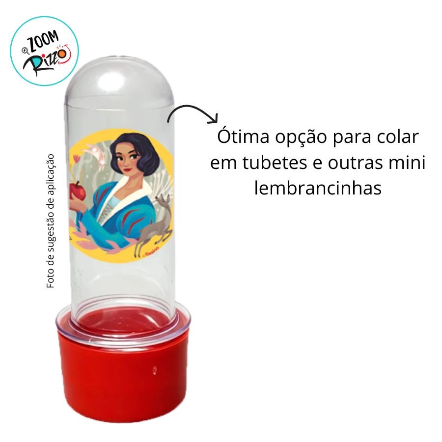 Detalhes do Kit Mini Tubete e Adesivo Lembrancinha Festa Branca de Neve - 30 unidades - Disney Original - Rizzo