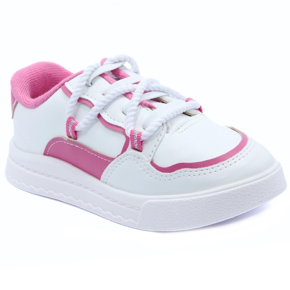 Tênis Infantil Molekinha Recortes Menina - Branco e Rosa