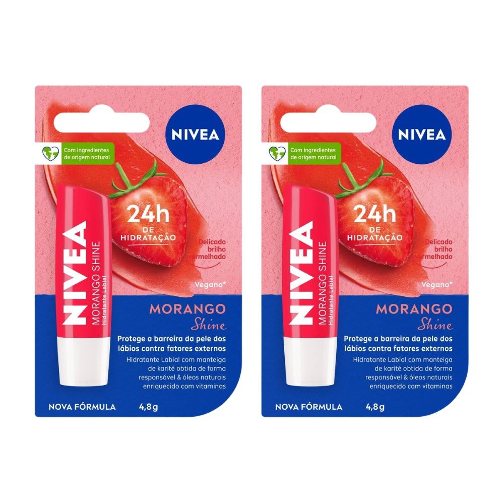 Kit 2 Hidratante Labial Nivea Morango Shine 4,8g - Beauty