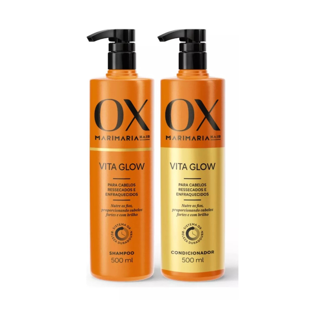 Kit Shampoo + Condicionador 500ml Vita Glow OX Marimaria Hair Cabelos Ressecados e Enfraquecidos
