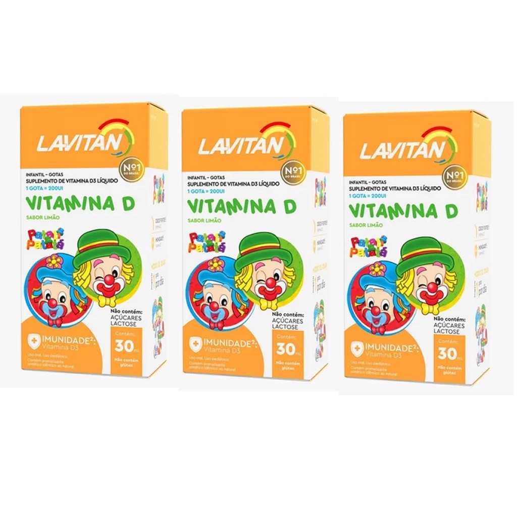 Kit com 3 Lavitan patati patatá Infantil Vitamina D sabor limão com 30ml Cimed