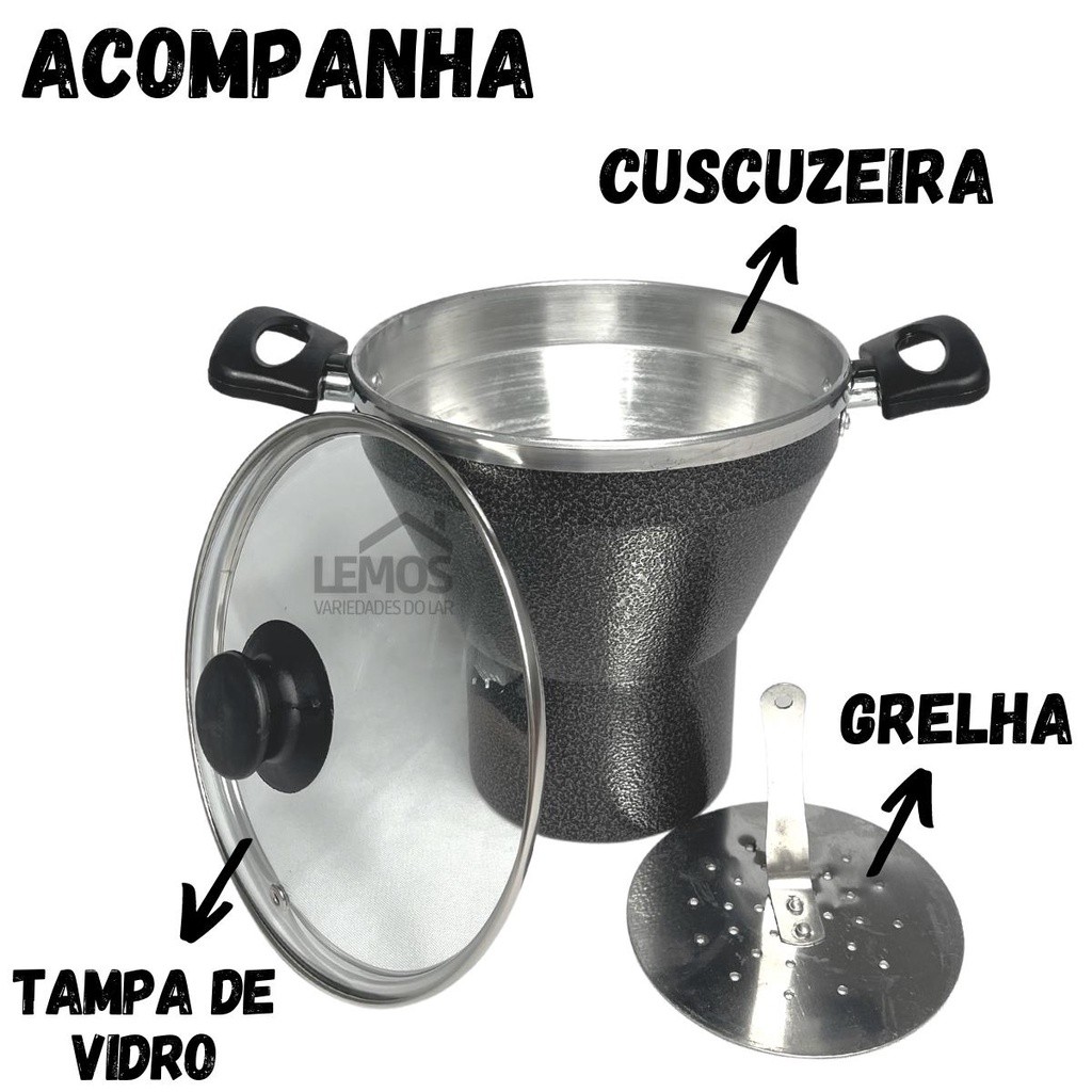 Panela Cuscuzeira N18 Com Tampa de Vidro Em Alumínio Faz Cuscuz Nordestino Alimentos A Vapor