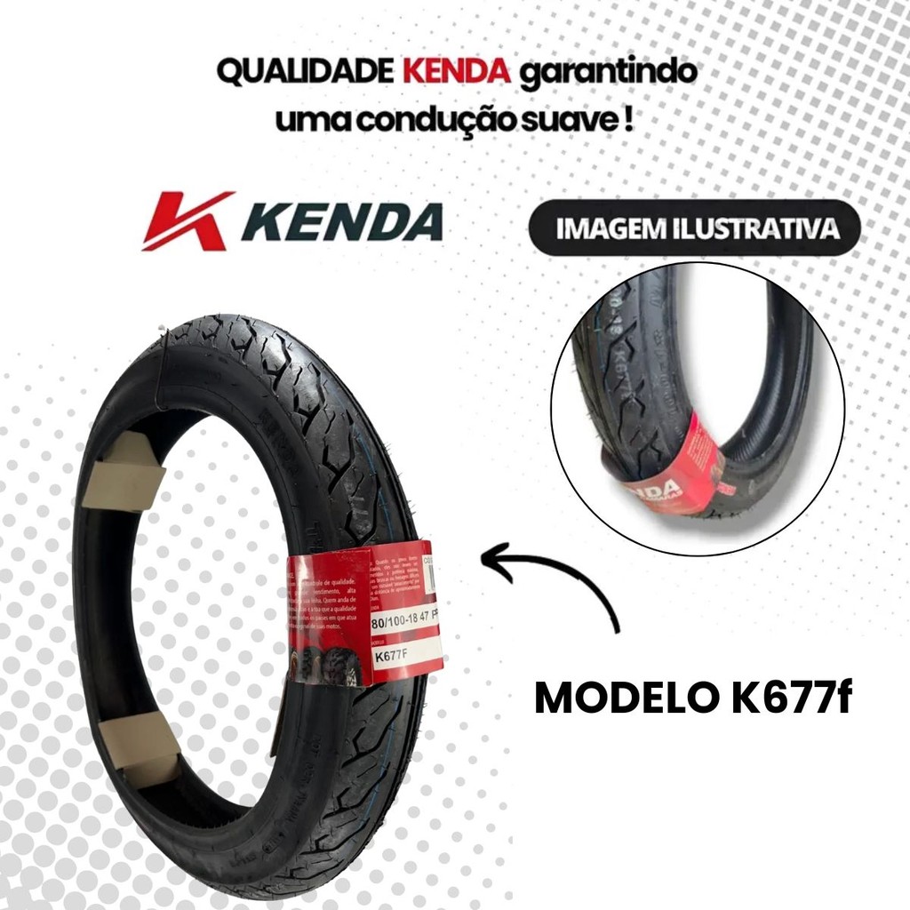 Pneu De Moto Dianteiro 80/100-18Tt 47P K677F Thorax Kenda — imagem 2 de 2