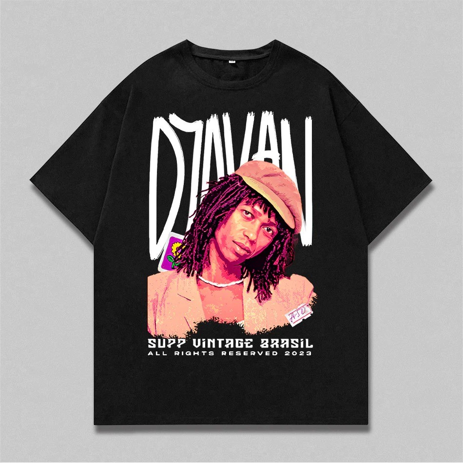 Camiseta Oversized Djavan MPB Cantor Artista Streetwear Harajuku Aesthetic Camisa Unissex Plus Size em Oferta na Shopee