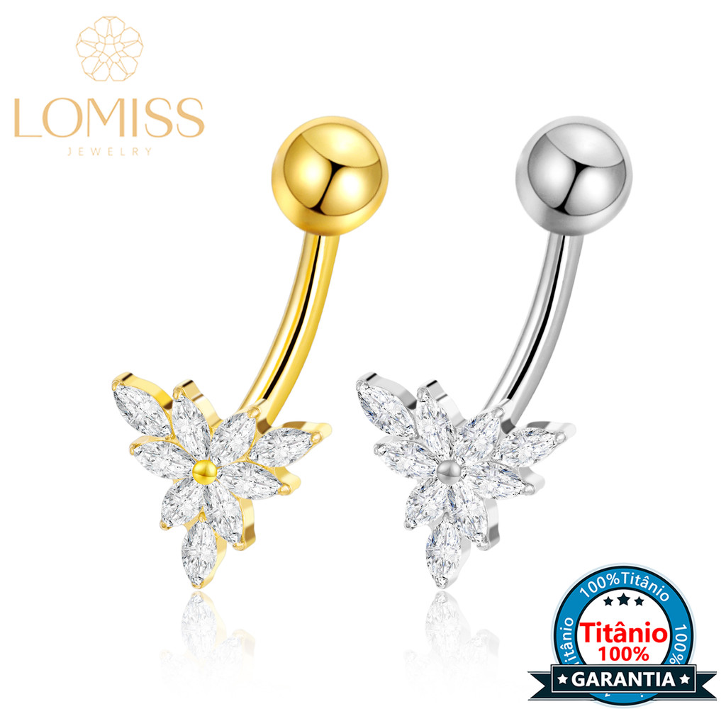 Piercing Umbigo Banana Titânio Folhas Zircônia Pvd Cravejada em Oferta na Shopee