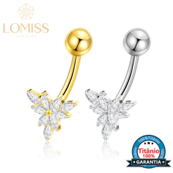 Piercing Umbigo Banana Titânio Folhas Zircônia Pvd Cravejada