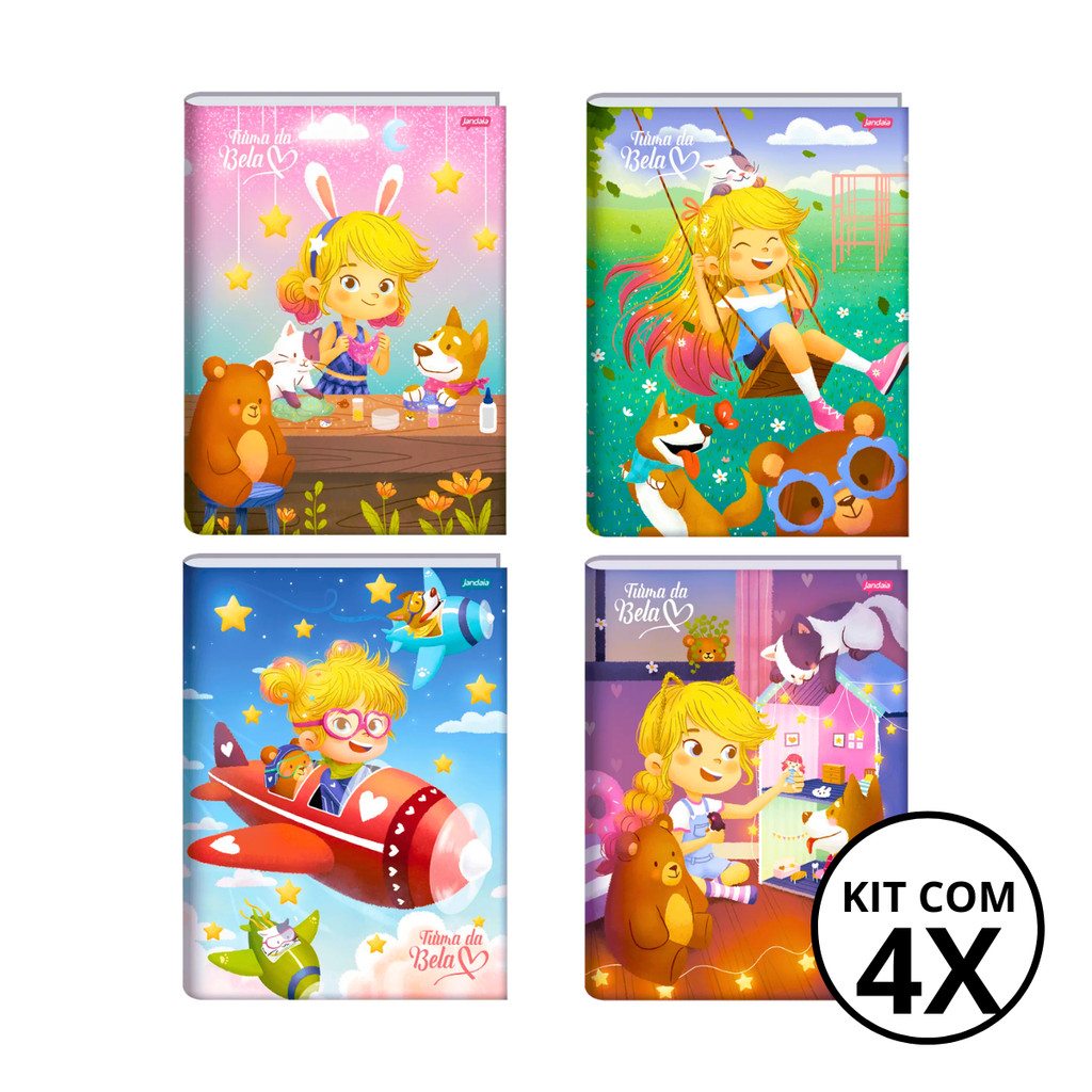 Kit 4 Cadernos Brochura Universitário Turma Da Bela 80 Folhas  - Jandaia em Oferta na Shopee