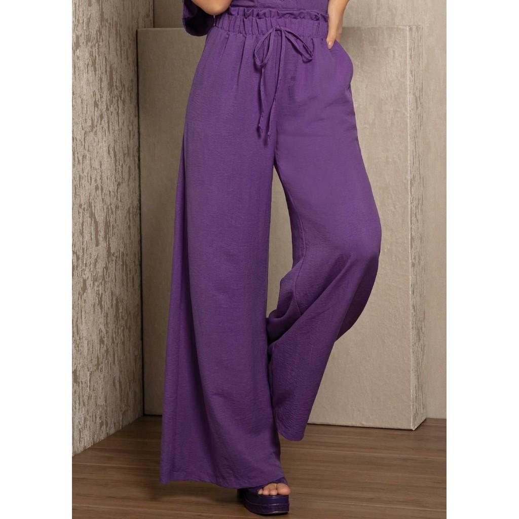 Calça Elástico Na Cintura E Bolsos Roxa Colorido Quintess
