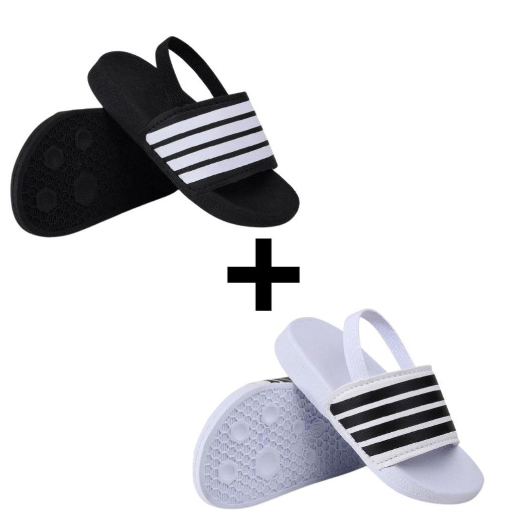 Kit Chinelo Sandália Slide bebê 4 Listras Masculino Feminino Com elástico 16 ao 25 Escolar Leve