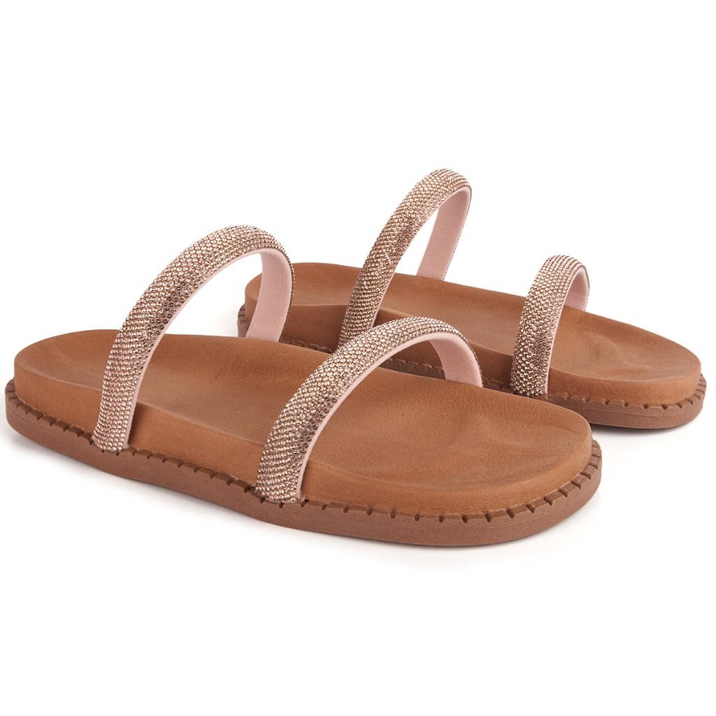 Papete Feminina Birken com 2 Tiras de Strass Chinelo Plataforma Flatform Leve Confortável