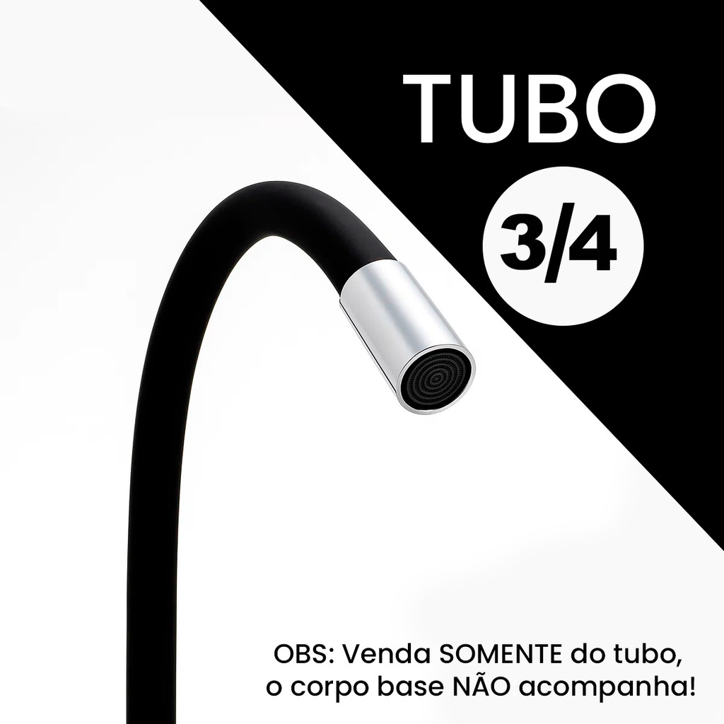 Tubo Para Reposição De Torneiras Gourmet 3/4 Flexível Acabamento Emborrachado Preto