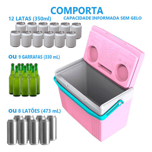 Detalhes do Caixa Cooler Térmico Pequeno 8 Litros Porta Copos Café da Tarde Cabe Até 12 Latas Cores - Termolar