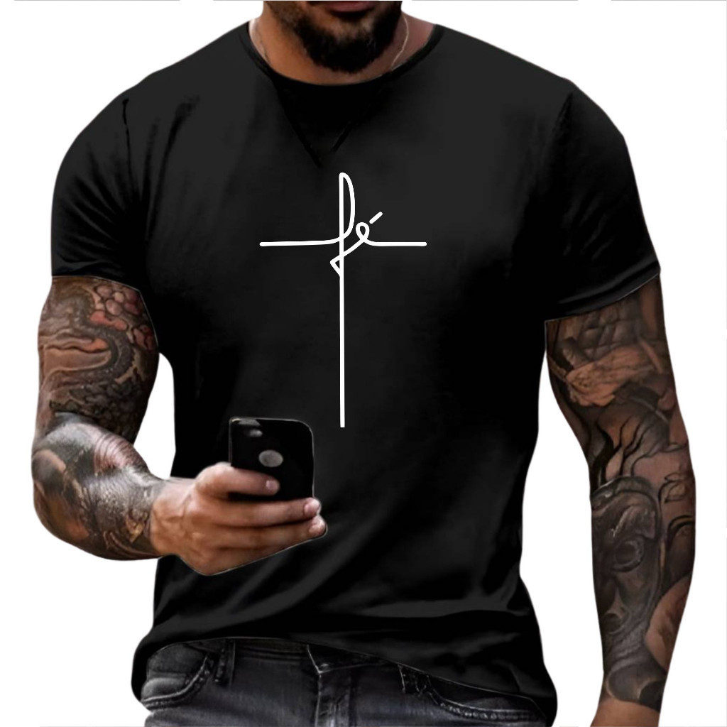 Camiseta Masculina Fé Evangélica Promoção 100% Camisa Algodão Dia a dia Casual Premium