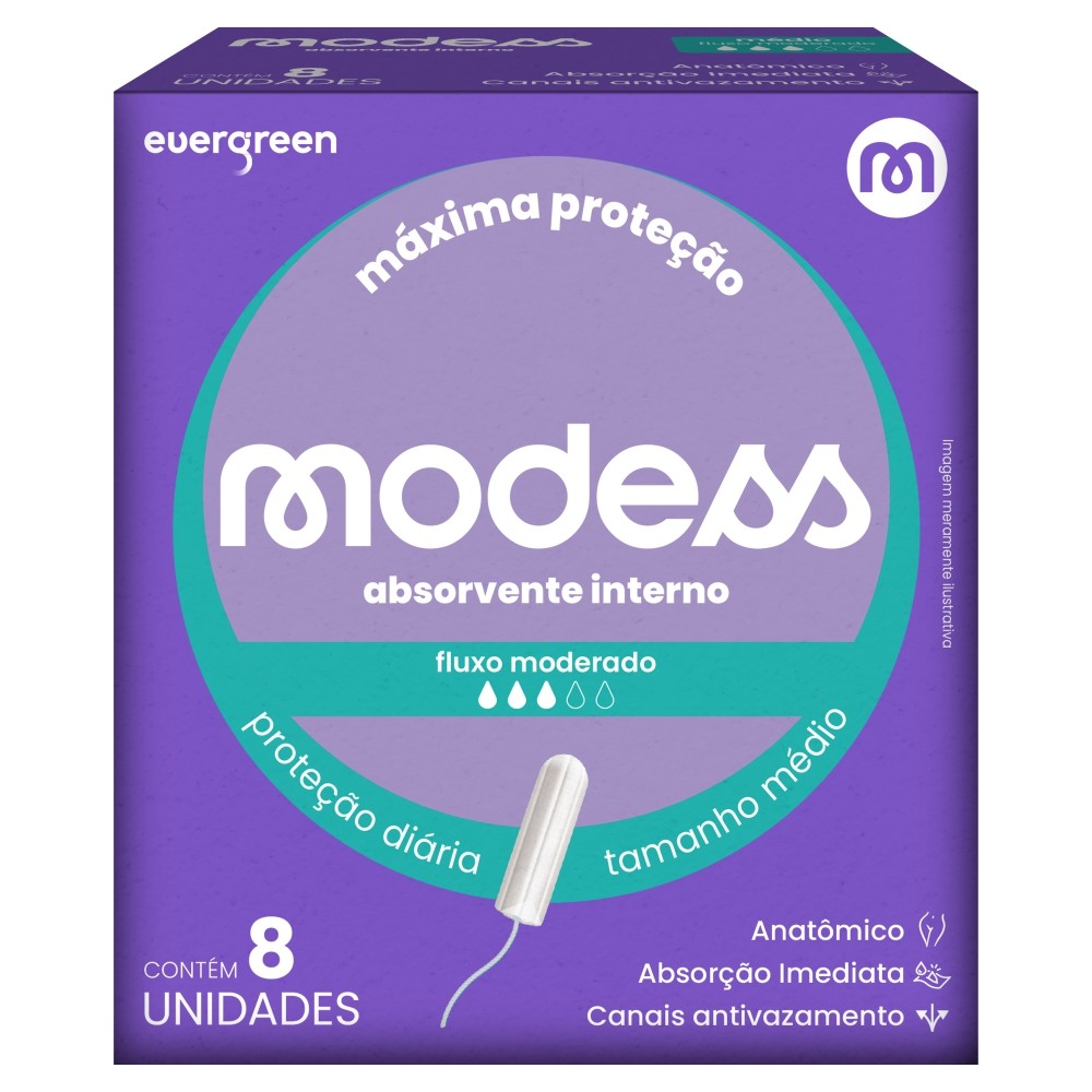 Absorvente Interno Modess Fluxo Moderado com 8un - Evergreen em Oferta na Shopee