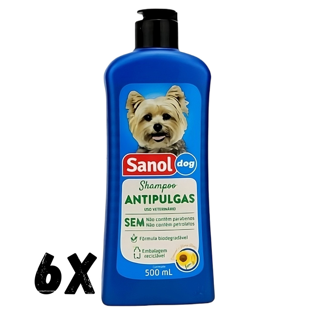 KIT COM 6 SANOL DOG SHAMPOO ANTIPULGAS 500ML