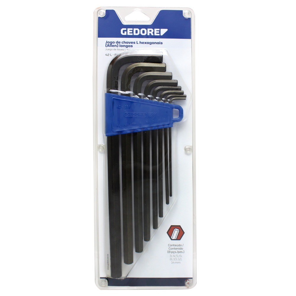 Jogo de chaves allen longa 3/32 a 3/8" mm com 8 peças 42 L - Gedore - Home & Living