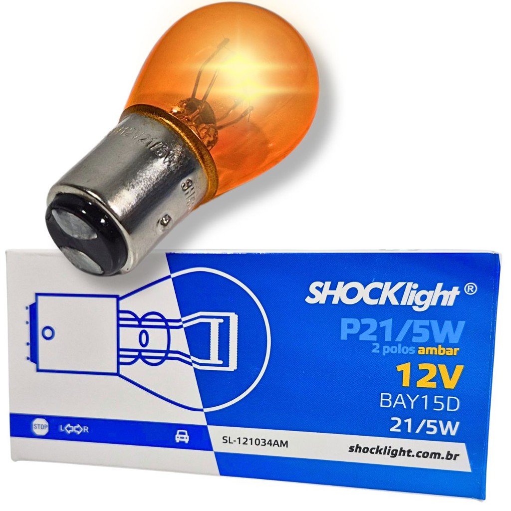 LÂMPADA 2 POLOS HALOGENA AMBAR 1034 12V 21/5W BAY15D LARANJA PARA SETA CONJUGADA UNIDADE