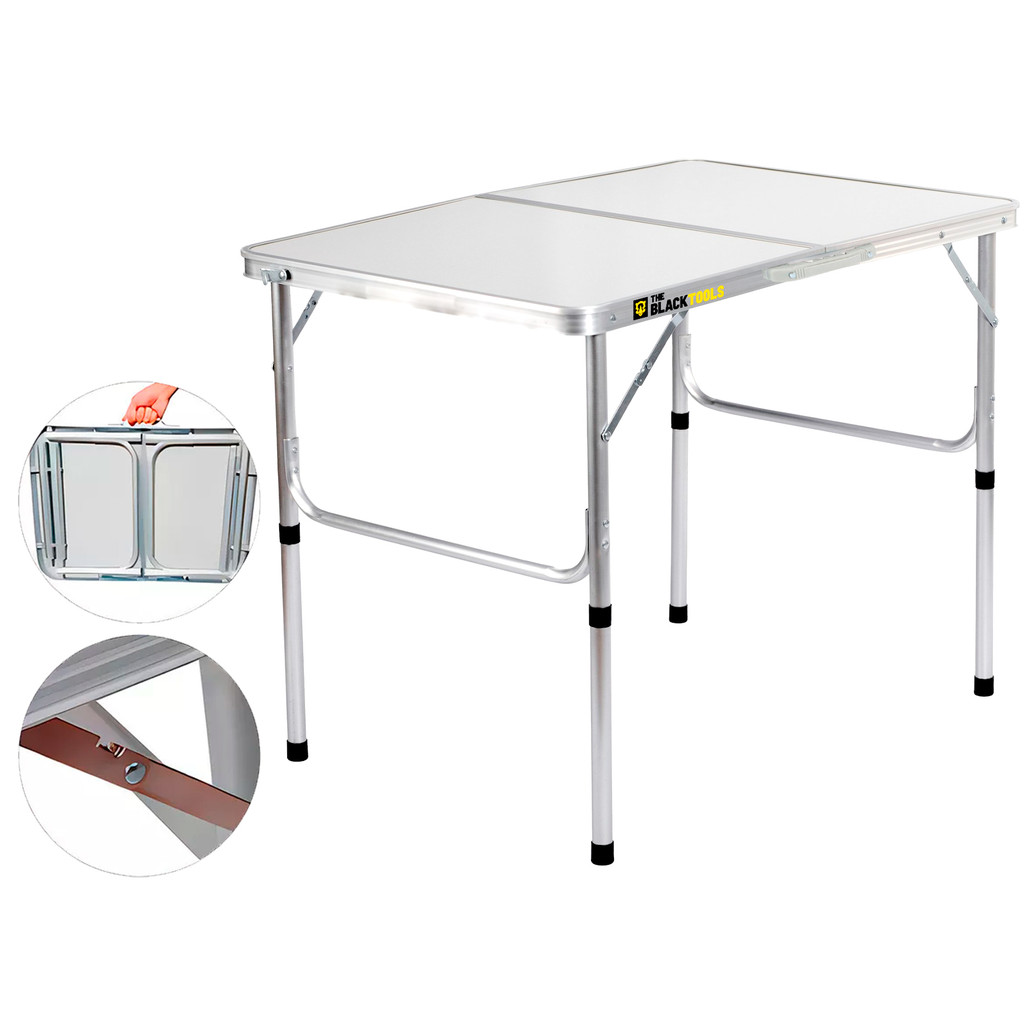 Mesa Pequena Dobrável Camping Alumínio 90x60cm Vira Maleta The Black Tools - Home & Living