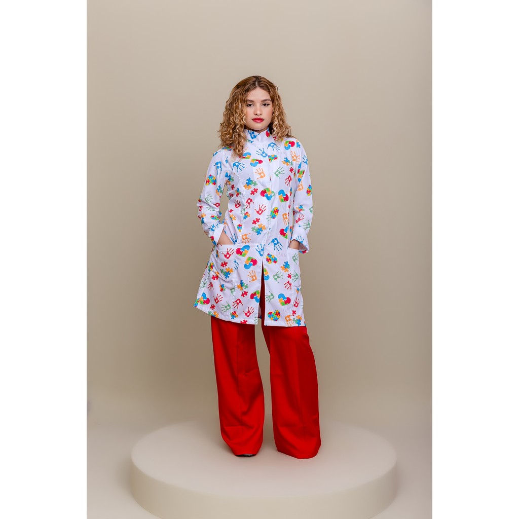 Jaleco Feminino Acinturado temático hospital, lash, infantil, clean