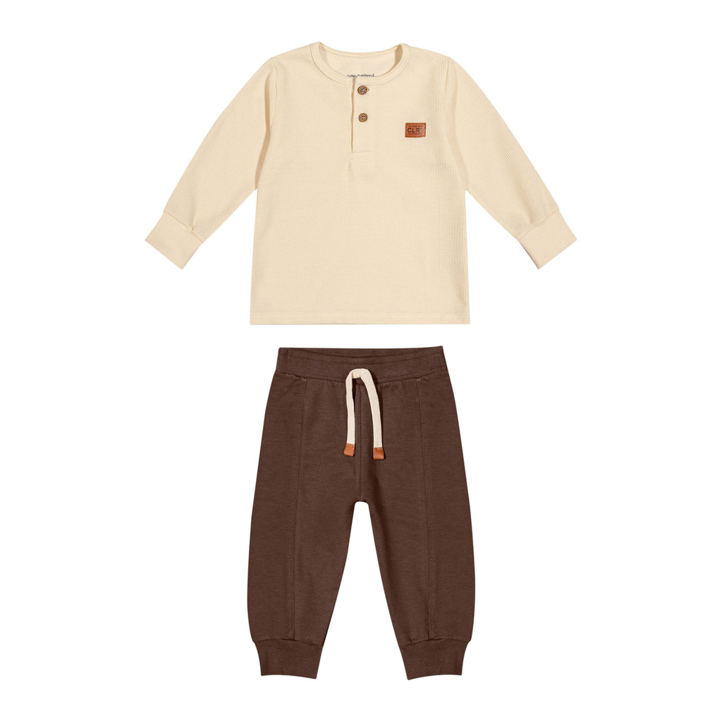 Conjunto Bebê Menino Camiseta Com Botões Colorittá Bege - Baby & Kids Fashion