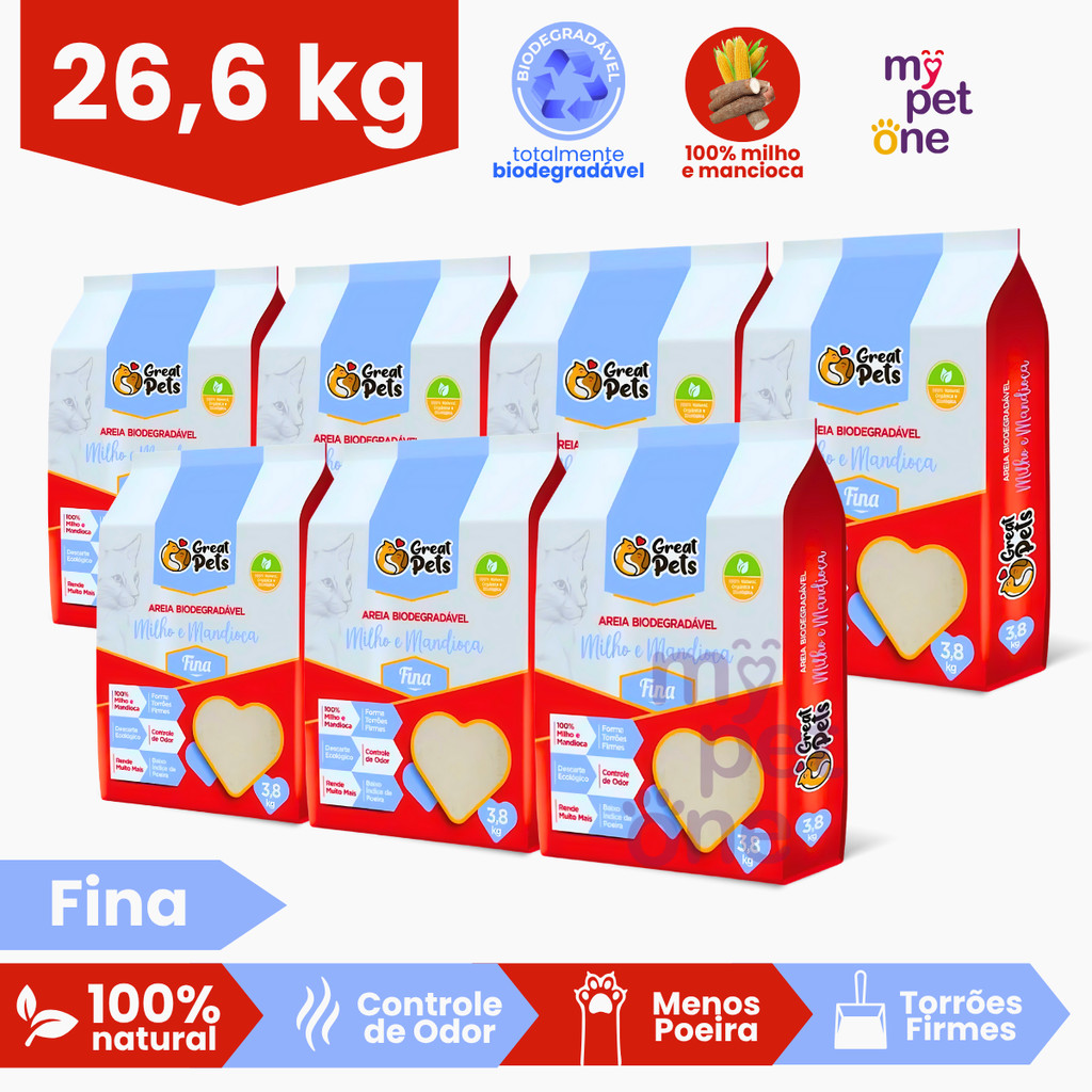 Kit 7 Areia Biodegradável Fina Great Pets para Gatos - 3,8 Kg em Oferta na Shopee