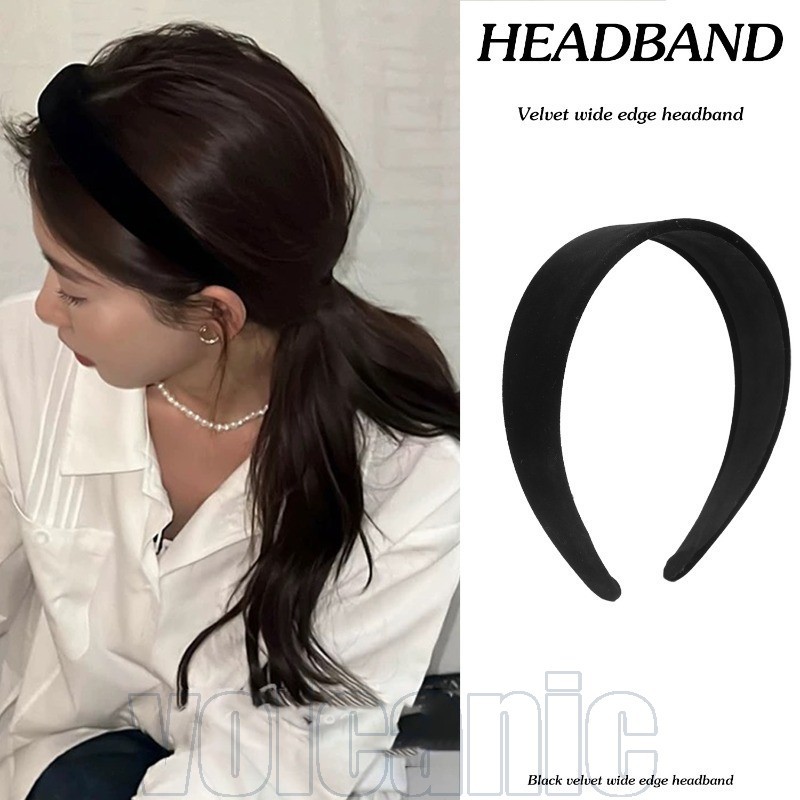 1/2/3 Unidades De Faixa De Cabeça Preta De Aba Larga-Cabelo De Veludo Retrô-Chapéu Simples Minimalista-Cocar Estilo Fran