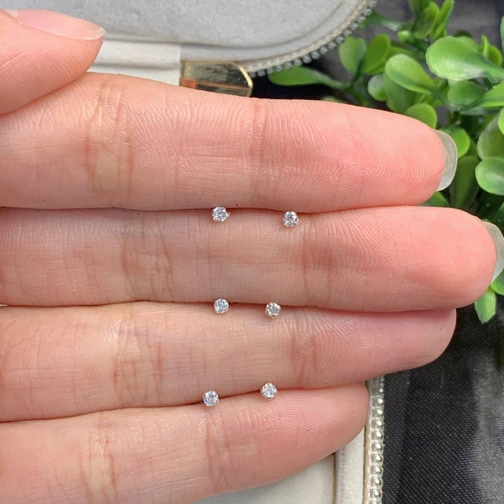 Kit Trio de Brinco Cravejado Prata 925 Legítima Zircônia 2mm