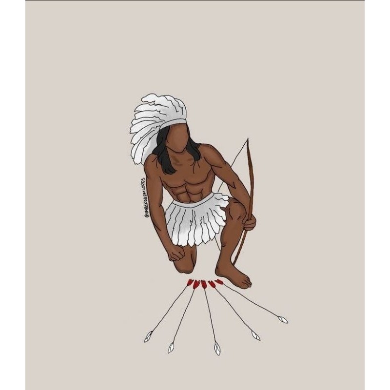 QUADRO DECORATIVO PLACA MDF-CABOCLO PENA BRANCA COM SUAS FLECHAS NO CHÃO