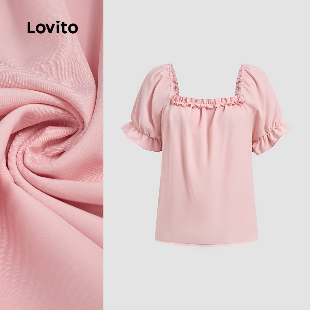(New) Lovito Blusa Casual com Beirado de Alface Primavera/verão Rosa para Mulheres L143ED334 em Oferta na Shopee