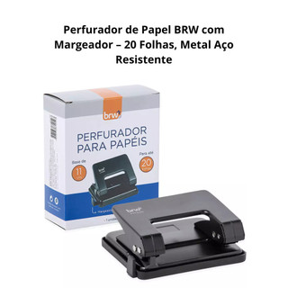 Perfurador de Papel BRW com Margeador - 20 Folhas - Metal Aço Resistente