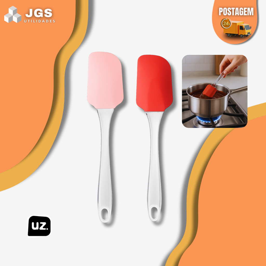 Colher Espátula De Silicone Vermelho Rosa Cabo Transparente UZ Utilidades