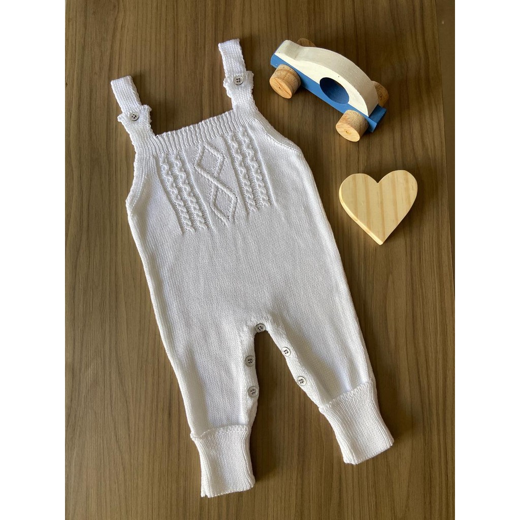 Salopete Jardineira Vira Pé Trança Menina Menino Recem Nascido RN Tricô Bebê em Oferta na Shopee