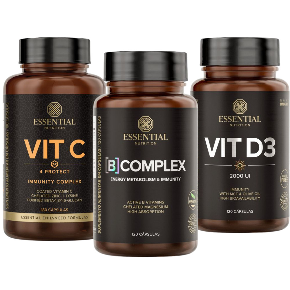 Kit Vitaminas Essenciais Vit C + Vit D + B Complex Essential