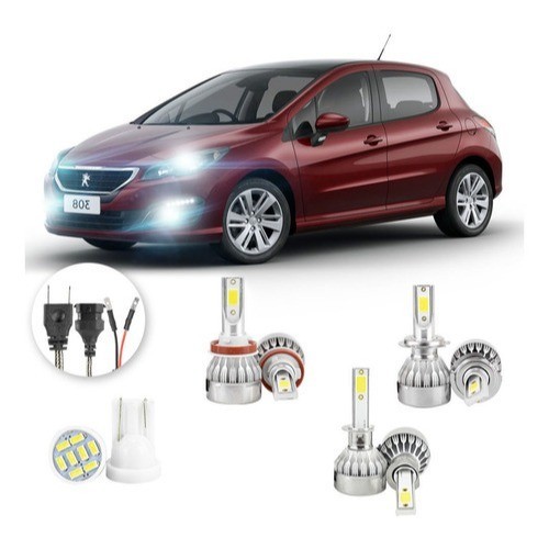 Lâmpadas Ultra Led Peugeot 308 20000lm Alto Baixo e Milha + Pingo Led em Oferta na Shopee