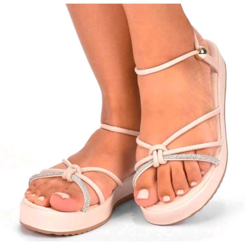Sandália Papete Casual Feminina Tiras De Strass Brilho com binoculo Feminino Moda 944/8 em Oferta na Shopee
