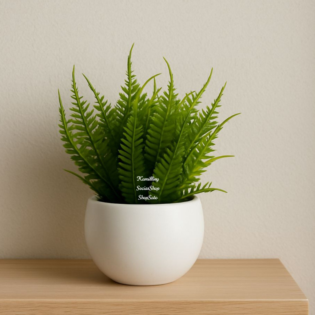 Vasinho Redondo Pequeno Decorativos Com 2 Ramos Pick Samambaia Artificial Arranjo Completo