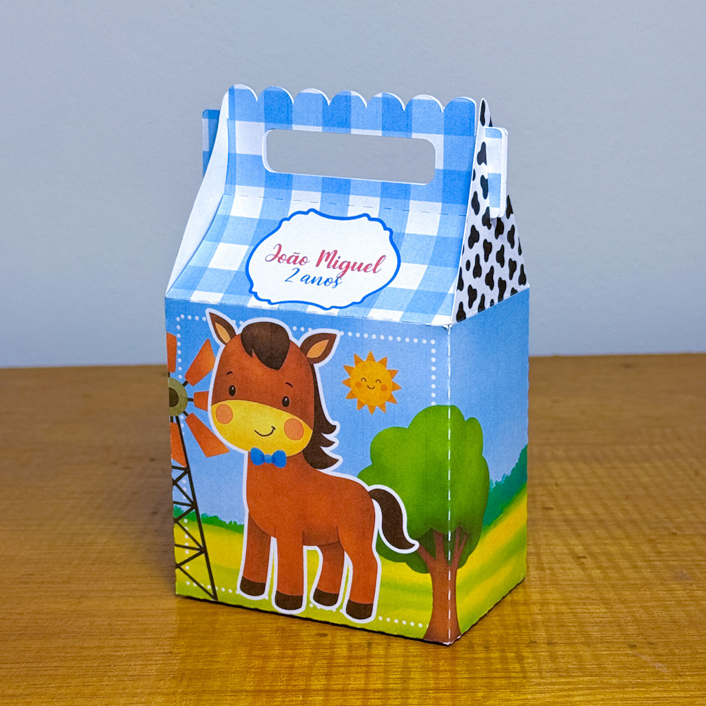 Caixa Joy Personalizado Lembrancinha Festa Aniversário Fazendinha Menino, lembrancinha tema Fazendinha Menino