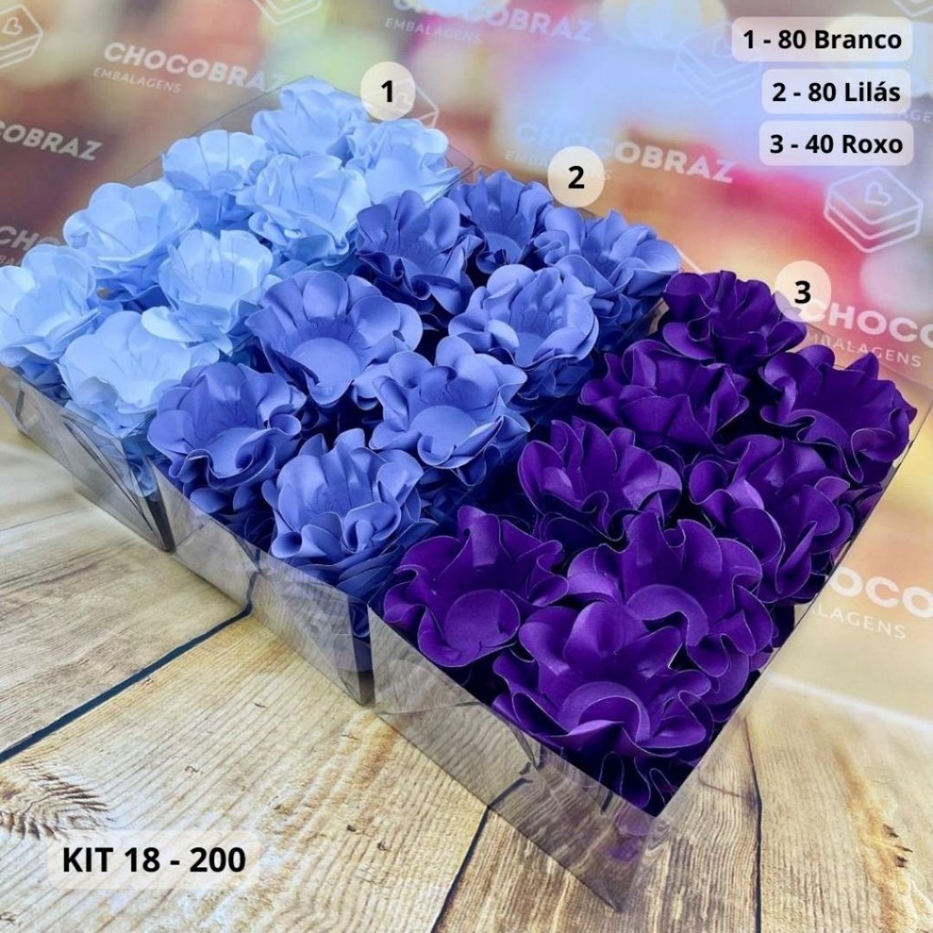 KIT 200 Forminhas De Doces Festa  80 BRANCO + 80 LILÁS + 40 ROXO em Oferta na Shopee