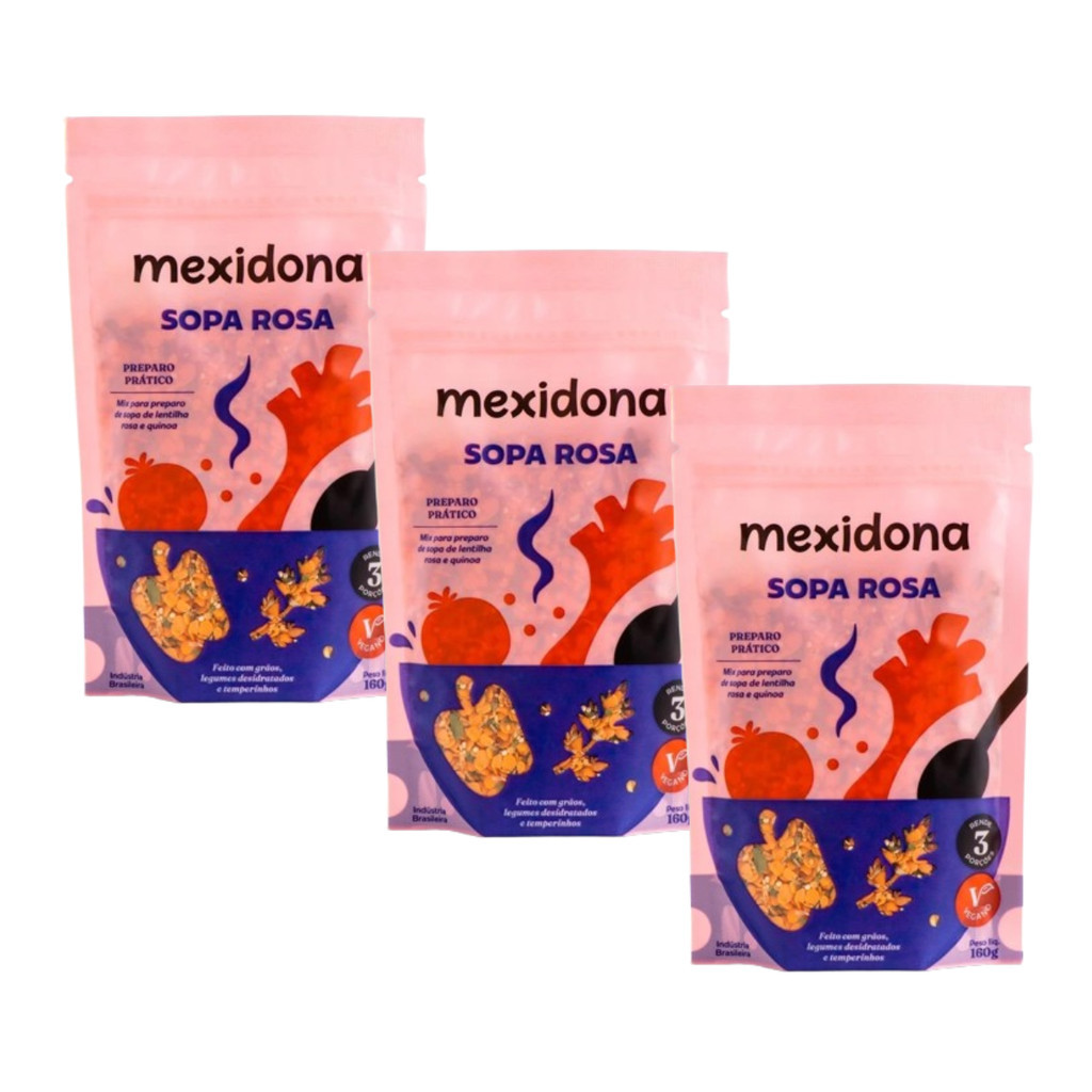 KIT 3X SOPA ROSA MEXIDONA 160G - NATURAL, VEGANA, SEM GLÚTEN