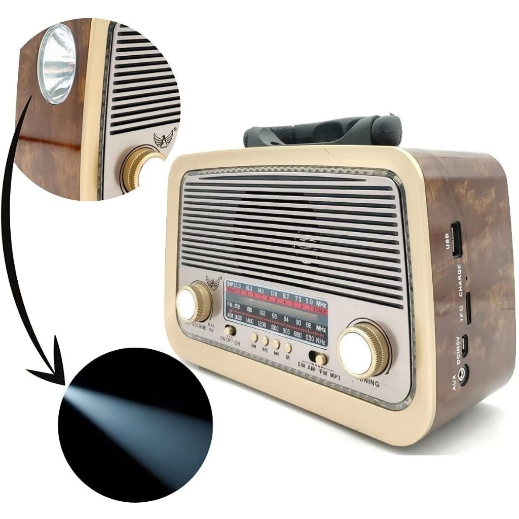 Rádio Retrô Estiloso Vintage Bluetooth AM FM SW USB Aux Recarregável AD-3199 — imagem 2 de 2