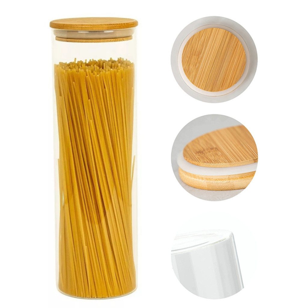 Pote De Vidro Mantimentos 2,1L Com Tampa De Bambu em Oferta na Shopee