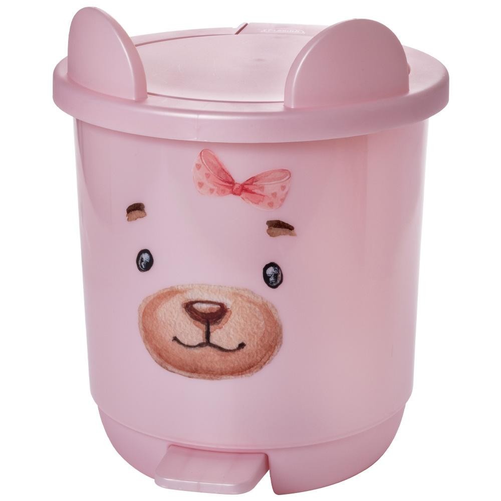 Lixeira 6,5 L com Pedal Lúdica Enxoval Ursa Rosa Plasútil em Oferta na Shopee