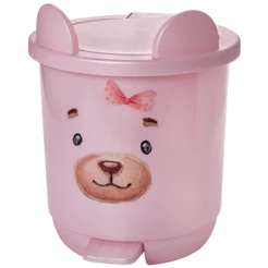 Lixeira com Pedal Ursa Rosa Tampa Lúdica Orelhinha Enxoval Quarto Banheiro Bebê Plasútil