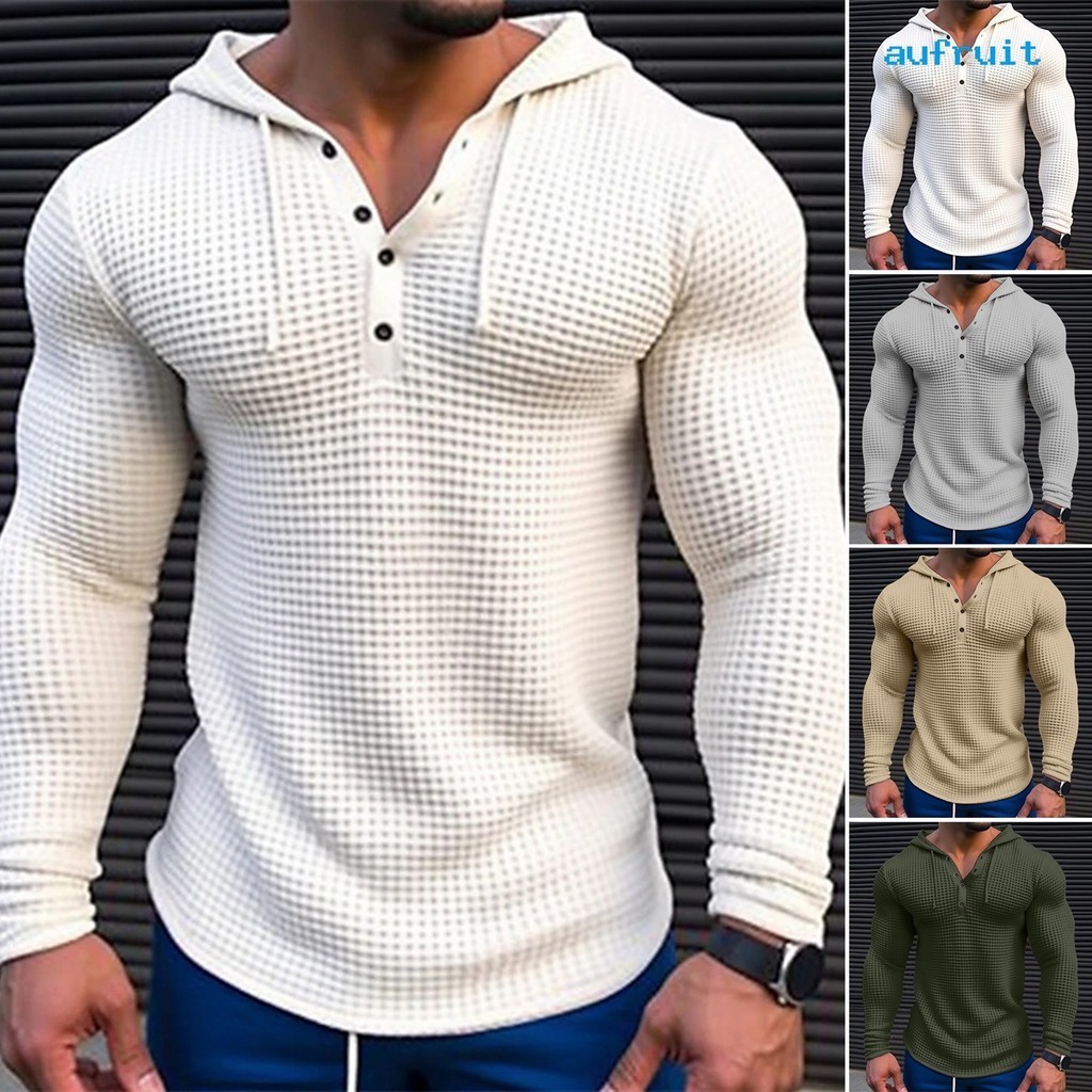 AR-Men Camiseta De Primavera Outono Sólida Cor Slim Fit Manga Longa Casual Pullover Com Capuz T em Oferta na Shopee